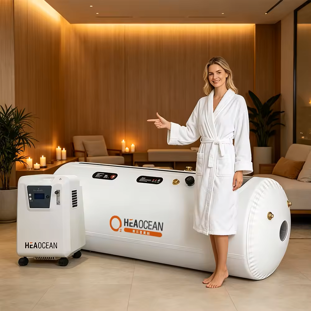 HEAOCEAN hyperbaric chamber in a quiet private service room at a beauty salon