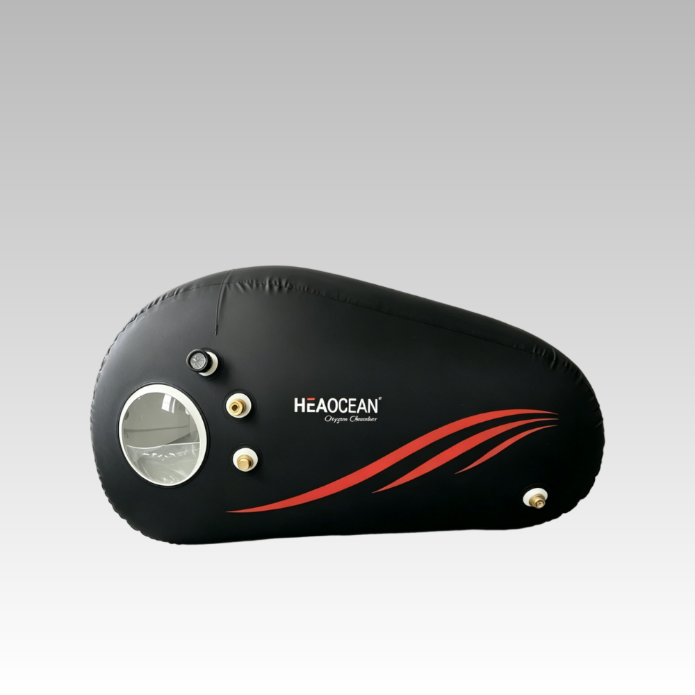 Black Sit and Lie Hyperbaric Chamber,  Red Accent  for Gyms/Clubs/Studios