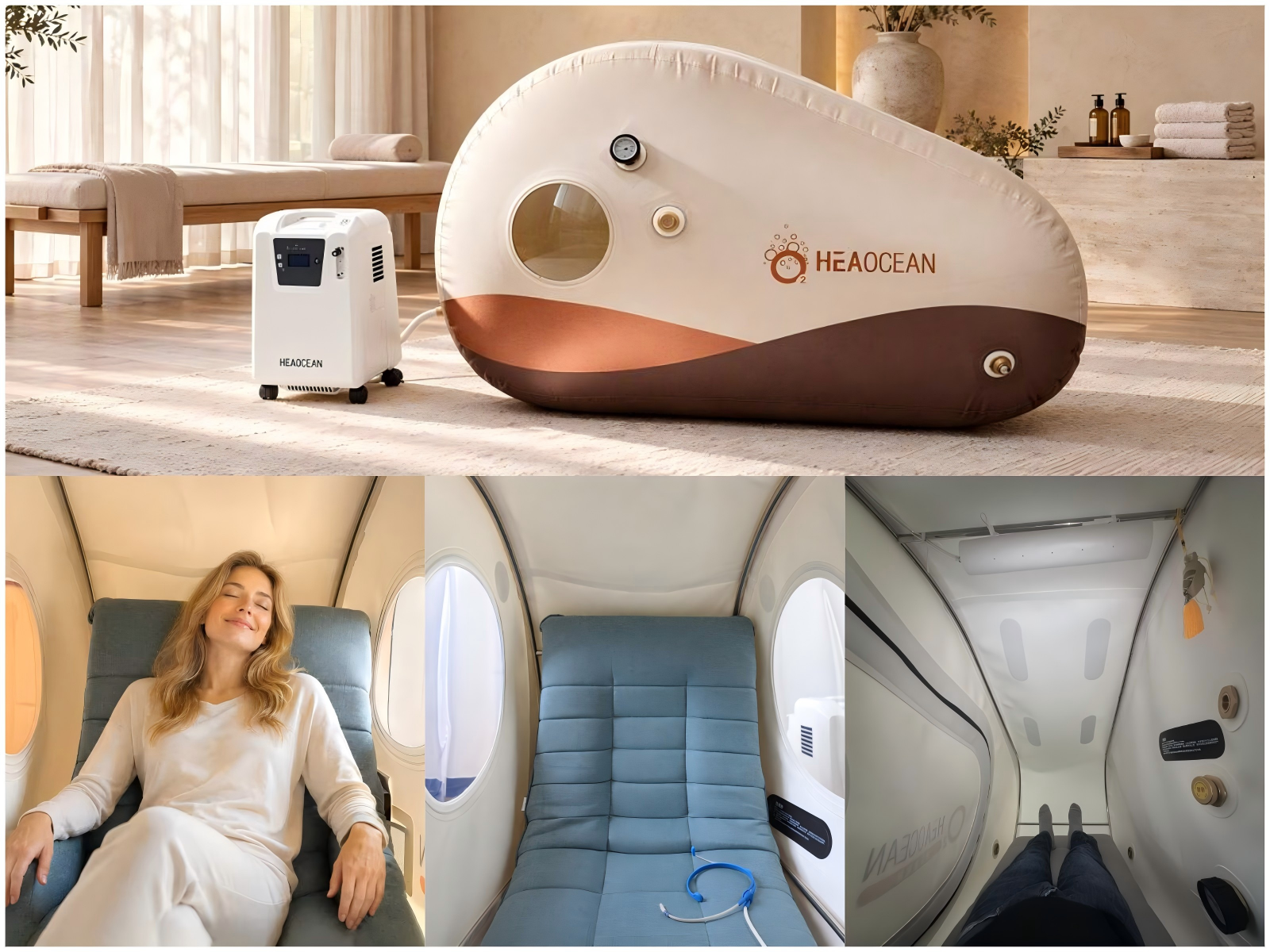 Interior of a HEAOCEAN mild hyperbaric chamber for spa treatment rooms