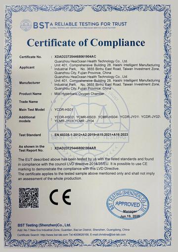 CE certificate of compliance for the low voltage directive